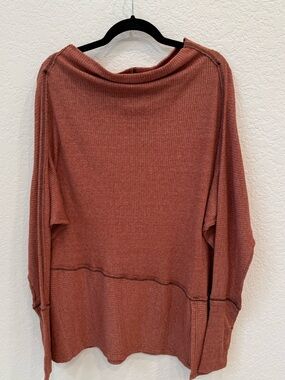Free People Ribbed Cowlneck Sweater in Burnt Orange/ Rust color